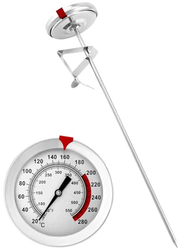 QWORK® 304 Edelstahl Frittierthermometer Grillthermometer 290°C/550°F mit 23cm Langer Sonde, Sofort Ablesbares Analog Fleischthermometer Kochthermometer Küchenthermometer