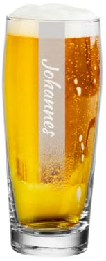 LUXENTU Biergläser mit Gravur, Name & Hintergrundschatten, 0,5 l, 1 Stück | Personalisierte Willi Becher / Helles-Gläser für Geburtstage & Hochzeiten, Individuelle Lasergravur, Spülmaschinenfest