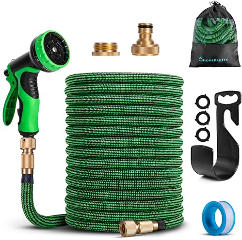 HomeProtek Flexibler Gartenschlauch 30 M Mit 9-Fach Brause, Für Bewässerung | Flexibler Gartenschlauch Mit 9-Fach Sprühkopf, 1/2- Und 3/4-Zoll-Messinganschlüssen; Dehnbarer Wasserschlauch Für Garten