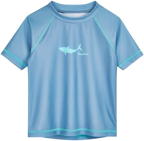 Playshoes Unisex Kinder Badeshirt Rash-Guard-Shirt, Blau Hai, 122-128