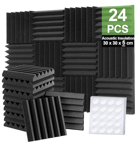 Foneso Akustikschaumstoff, 30x30x5 cm Schalldämmung,Akustikpaneele 24 Stück | 3D Hochdichte Schallabsorber Wand, Schalldämmstoffe für Aufnahmeräume, Aufnahmeräume und Büros(Dichte:25kg/m³)