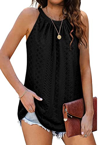DUOEASE Tank Top Damen Halter Sommer Oberteile Sommermode ärmellose Shirt Damen(Schwarz,M)