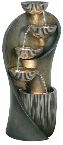Dehner Gartenbrunnen Atlas, Terassenbrunnen frostbeständig, Brunnen für Außen, mit LED Beleuchtung, ca. 97 x 43.5 x 43.5 cm, Polyresin, grau