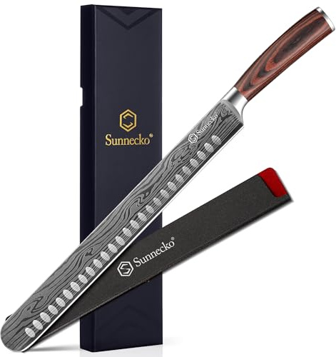 Sunnecko Schinkenmesser 30CM Profi Tranchiermesser- Ultra Scharfe Aufschnittmesser, Küchenmesser für Schinken, Salamimesser, Fleischmesser mit Ergonomischer Griff