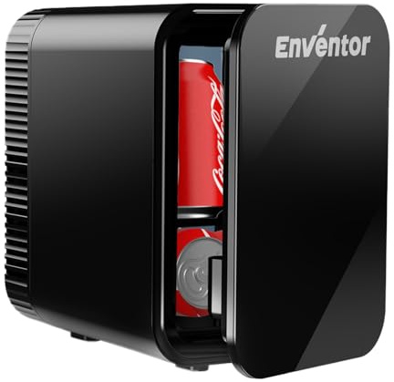 Enventor Mini Kühlschrank 4L / 6 Dosen, 12V / 220V Steckdose, Schwarz | Kleiner Kühlschrank für Zimmer, Kühl- und Heizfunktion, Mini Fridge, Kosmetik Kühlschrank Leise für Auto, Schlafzimmer, Büros