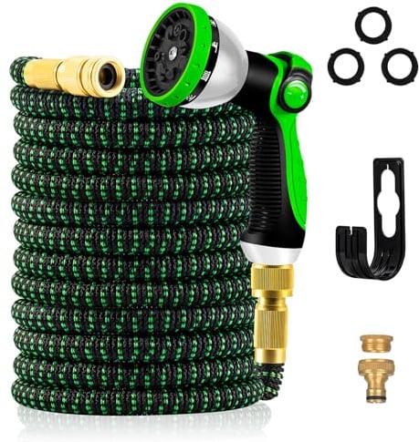 Yofidra Flexibler Gartenschlauch 15m, Strapazierfähiger 3 lagiger Latex Wasserschlauch 3/4 Zoll und 1/2 Zoll Metallanschlüsse, 3450D-Gewebe, knickfrei, Garden Hose Schlauch mit 10-Funktions-Spray