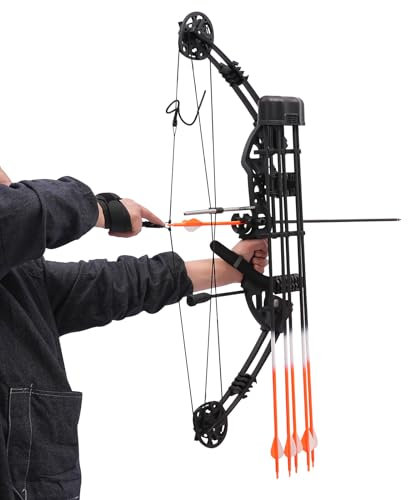 WOLEGM Compoundbogenset, 30 * 89cm Compound Bow Sportbogen Erwachsene Einstellbar mit 5-Pin-Visier, Spreizer, Tragetasche, Pfeil-Box für Jagd, Bogenschießen Ziel Training