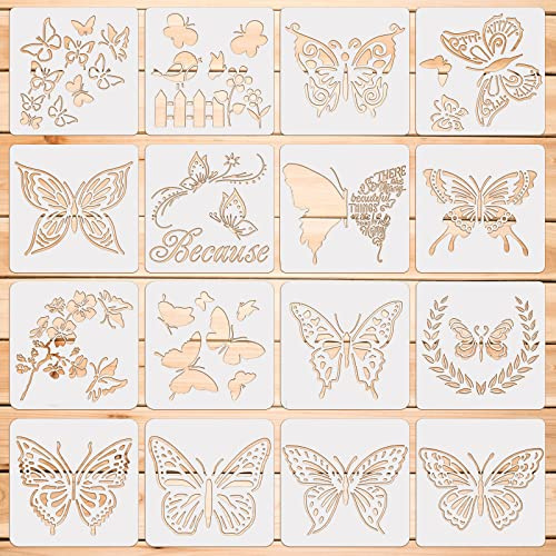 BLMHTWO 16 Stück Schmetterling Schablone, Schablonen Wandgestaltung Wiederverwendbar Schmetterling DIY Zeichnen Airbrush Schablonen für Kunsthandwerk, Wände, Möbel, Möbeldekoration