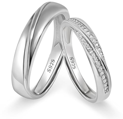 Meissa 2 Paar Ringe für Damen und Herren 925 Sterling Silber Eheringe passende Versprechen Ringe Größe verstellbar handgefertigt Brautschmuck Größe 44-72 (Satz mit zwei Ringen)
