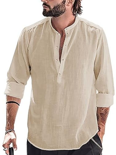 YAOBAOLE Hemden für Männer Herren Hemd Langarm Herren Baumwolle Leinenhemd Henley Shirt Fit Freizeithemd Shirts