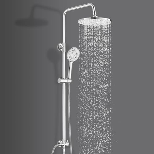 Duschsystem ohne Armatur, Bevankly Chrom Regendusche ohne Armatur mit Regendusche Duschkopf und 3 Strahlarten Handbrause, Edelstahl Duschset ohne Armatur, Kopfbrause 21x21cm, Chrom