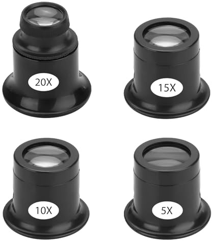 EEEKit Uhrmacherlupe, 4 Stück Augen Lupe, 5x/10x/15x/20x Juwelier Lupe für Uhr Hobby Münzen Elektriker Nähen (Schwarz)