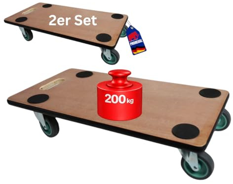 PROREGAL 2erSet Profi Transportroller Hercules 60x30 cm Schwerlast bis 200 kg mit 4 Gummirollen & Griff, Sperrholzplatte, Rollbrett für Möbel Möbelroller Transporthilfe für Umzug Pflanzen Werkstatt