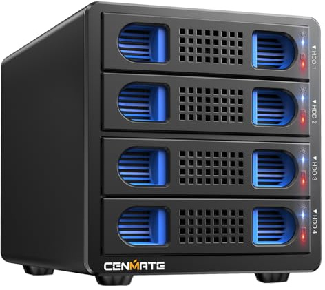 Festplattengehäuse, 10Gbps Aluminium 4 Bay Gehäuse mit Kühllüfter für 2.5/3.5 SATA HDD/SSD mit USB A/C 3.2, unterstützt Hot Swappable, werkzeugfrei HDD Gehäuse, DAS(NO RAID/NAS)