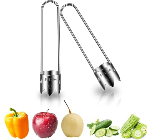 2 Stück Apfelkernausstecher Gemüseentkerner aus Edelstahl Paprika-Entkerner Fruchtentkerner Multifunktionaler Obstentkerner für Entfernen von Kerngehäusen aus Obst und Gemüse