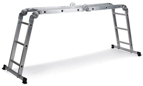 hjh OFFICE Mehrzweckleiter SOLID W3-12 Stufen - 4-in-1 Klappleiter Aluminium - Arbeitshöhe 477 cm - Stark belastbar - Inkl. Gratis Trittplatten