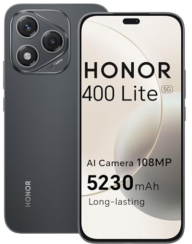 HONOR 400 Lite Smartphone 5G Dual SIM NFC, 256GB/8GB RAM, Simlockfrei Android-Handy ohne Vertrag (108MP mit AI-Kamerataste, 6,7 Zoll Display, 5230mAh, Android 15) Velvet Black