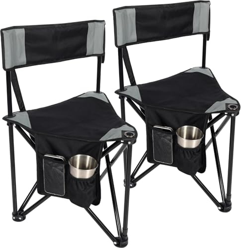 REDCAMP 2er Set Hoch Klapphocker Faltbar Dreibeinhocker Ultraleicht, Camping Hocker Leicht 100 kg belastbar, Angelhocker für Camping, Wandern, Jagen, Angeln, Reisen, Grey+Schwarz