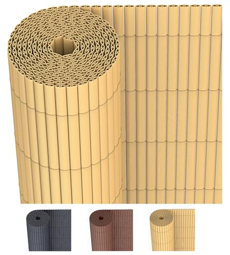 JORON PVC Sichtschutzmatte 80x500cm – Balkon Sichtschutz & Garten Sichtschutzzaun | Wetterfester Zaun Sichtschutz mit Kabelbindern, verstärkt & wasserdicht, Bambus