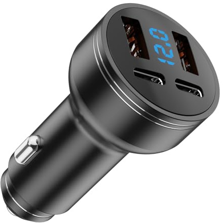 4 IN 1 126W Zigarettenanzünder USB C Auto Ladegerät | USB Adapter Auto Schnellladegerät mit LED Voltmeter (12V/24V),Schnellladegerät für iPhone/Samsung
