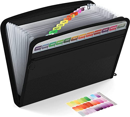 ABClife erweiterbare Dokumententaschen mit Netztasche, 13 Taschen, A4, Dokumentenmappe mit Reißverschluss, Dokumentenorganizer, Akkordeonordner, Schwarz