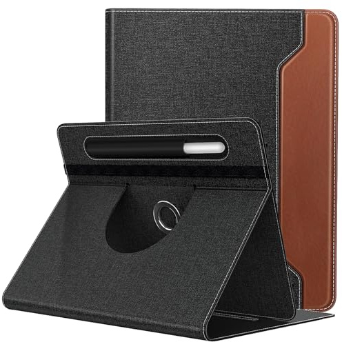 TiMOVO Drehbare Hülle für Amazon Alexa Tablet 11 2026, Denim Schwarz/Braun | Für Brandneue Amazon Alexa Tablet, 360 Grad Drehbarer Ständer, Stifthalter