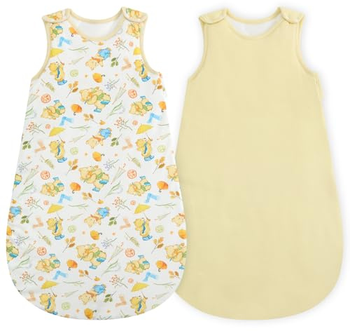 WYTbaby 2er Pack Baby Schlafsack 1.5 Tog Ganzjahresschlafsack | Weich 100% Baumwolle Babyschlafsack Winter für Neugeborene Jungen Mädchen 0-18 Monate