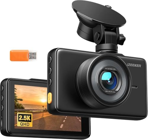 iZEEKER 2.5K Dashcam Auto, 1440P Kamera mit 32GB Karte und 3 IPS Display | Dashcam mit Nachtsicht und WDR für Autos, 170° Weitwinkel, Loop-Aufnahme, G-Sensor Notfallaufnahme, 24/7 Parküberwachung