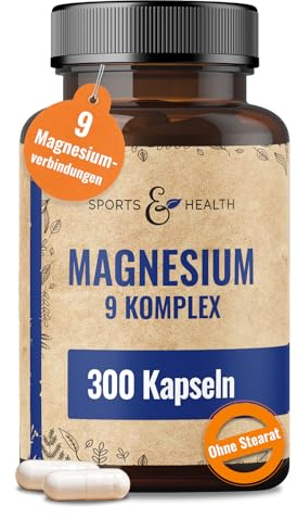 Magnesium Komplex Hochdosiert 400mg - [300x Kapseln - 9 Magn Verbindungen] – Magnesiumkomplex - Magnesium Hochdosiert Kapseln – Complex Mit Vitamin B – Magnesiumoxid, Magnesiumbisglycinat