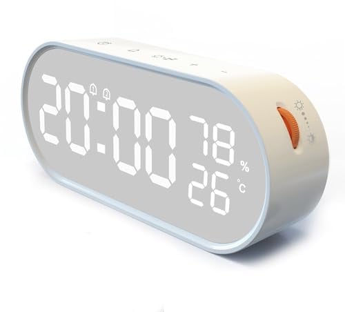 Voniobuy Digitaler Wecker mit LED Display, Touch Tasten, USB-Stromversorgung, Doppelalarm, Temperatur/Feuchtigkeitsanzeige, Helligkeitsregelung, Batteriebetrieben, Nachtlicht, Umweltdaten Beige