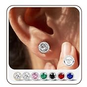 JeweBella Ohrstecker Silber 925 für Damen - Hypoallergene Runde Geburtsstein Ohrringe 8mm - Brillante Große Zirkonia Ohrringe Silber 925 Stecker
