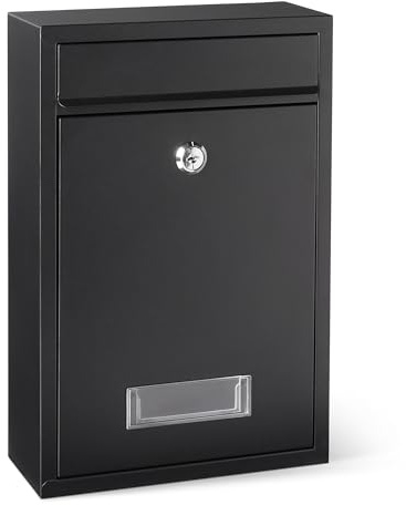Amazon Basics abschließbarer Briefkasten mit Wandhalterung, langlebiger, verzinkter Stahl, 32.5cm H x 21.5cm W x 9.0cm D, Schwarz