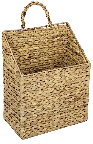 HMF Hängekorb geflochten aus Wasserhyazinthe, Zeitungskorb zum Aufhängen, 30 x 17,5 x 38 cm, Naturfarben