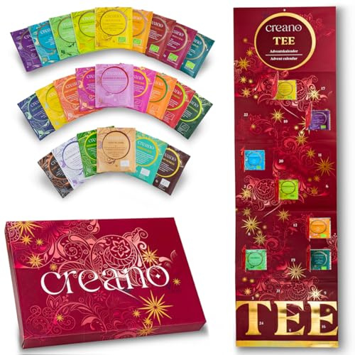 Creano Bio Tee Adventskalender - Wohlfühlkalender - 24 Bio-Teebeutel - Kräutertee, Früchtetee, echte Tees Geschenkset mit hochwertigem Golddruck - Limited Edition*