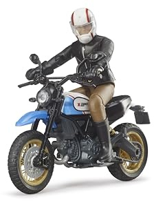 bruder 63051 - Scrambler Ducati Desert Sled mit Fahrer | Motorrad mit bworld Spielfigur, Motorcross, Spielzeug Kinder ab 4 Jahren, 1:16
