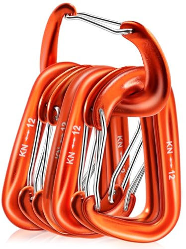 6 Stück Karabinerhaken Aluminium – Leichte Outdoor Clips für Hängematte, Camping, Rucksack, Schlüsselanhänger, Zubehör Karabiner für Befestigung & Organisation(Orange)