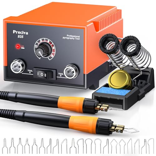 Brandmalstation, Preciva 935 Brandmalerei Set Bastelset Lötstation Lötkolben Set, Dual Brennkolben 250-750 ℃ Holzbrennstation mit 20-teilig Spitzen für Holz, Leder und Kork DIY