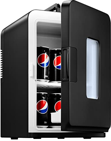 NORTHCLAN Mini Kühlschrank für Zimmer 15L, mit 220V AC/12V DC für den Auto- und Heimgebrauch, Tragbarer Kühl- und Heizkühlschrank Perfekt für Getränke, Kosmetik, Snacks, Max & Eco-Modus, Schwarz