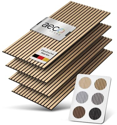 Aeco Sound® Akustikpaneele Holz - 120x60cm - Echtholz Eiche & Akustikfilz | 4 Stück - Wandpaneele, Schalldämmung, Wandverkleidung - Eichenholz (hell) & extra dicker Akustikfilz (Schwarz)