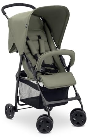 hauck Buggy Sport, Olive - Federleichter Reisebuggy 5,9 kg - mit Liegefunktion für Kinder ab Geburt bis 15 kg - Klein Zusammenklappbar, Großer Einkaufskorb bis 3 kg