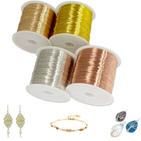 WWYSSZ 4 Spule Schmuckdraht Gold, Silber, Roségold und Kupfer, 0.3mm Basteldraht Dünn, 100 M/Rolle, Handwerk Schmuck Draht, Dünner Draht zum Basteln,Perlendraht für Blumenbindedraht,Schmuckherstellung