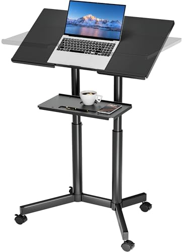 BONTEC Stehpult höhenverstellbar 125x60cm mit Rollen, 30 kg, Schwarz | Mobiler Laptoptisch mit 2 neigbaren Plattformen für Büro, Unterricht, Präsentation und Homeoffice
