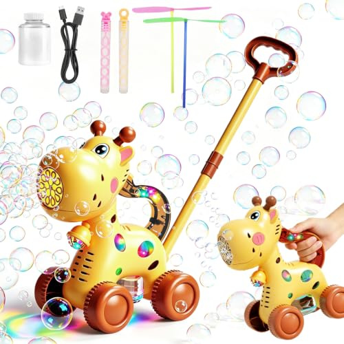 GERPOSMA USB C Aufladbare Seifenblasenmaschine Kinder,Seifenblasen rasenmäher mit Abnehmbarer Putter/akku/licht,Seifenblasenpistole Automatisch,Outdoor schiebe Spielzeug Garten Spiele
