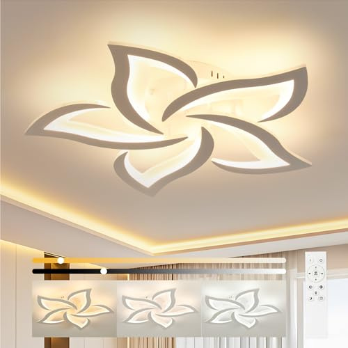 OTREN Deckenlampe Wohnzimmer LED Dimmbar 60 cm 48W mit Fernbedienung | Nachtlicht, Memory-Funktion, 3000K–6500K, Blumenförmige Deckenleuchte für Schlafzimmer, Küche