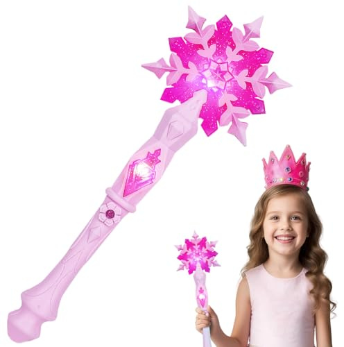 AUYAO Schneeflocke Leuchtend Zauberer Kinder Prinzessinnen Led Zauberstab Kind Magischer Zubehör Mädchen Feen Zauberstab mit Licht und Sound Leuchtzauberstab Prinzessin Cosplay Halloween Karneval-Rosa