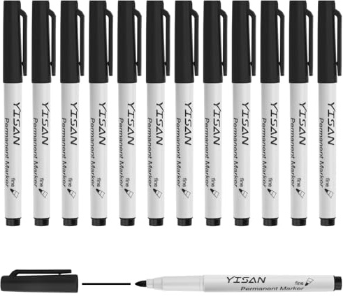 YISAN Permanent Marker Fein,1mm Permanentstift Schwarz,12 Wasserfest | Filzstifte,71525