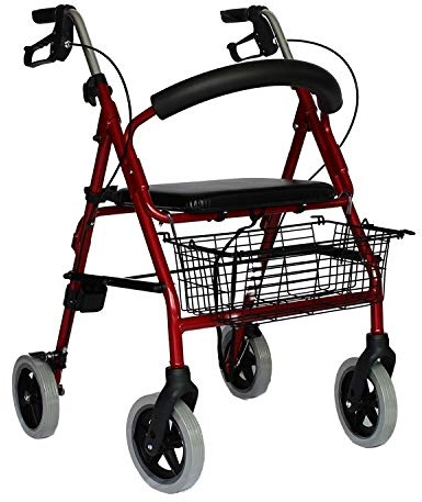 Leichtgewichtrollator LR 56 I Rollator mit Sitzfläche inklusive Einkaufskorb & Gehstockhalter mit neuester Falttechnick & Höhenverstellung (56 cm Rot)