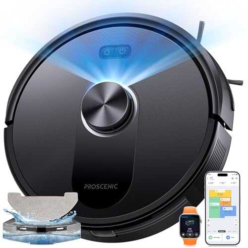 Proscenic Q10 Saugroboter mit Wischfunktion, 8000Pa 200min Staubsauger Roboter, Intelligentes Laser Navigation mit 5 Karten, Steuerung über APP Alexa Siri AppleWatch Fernbedienung für Böden Teppiche