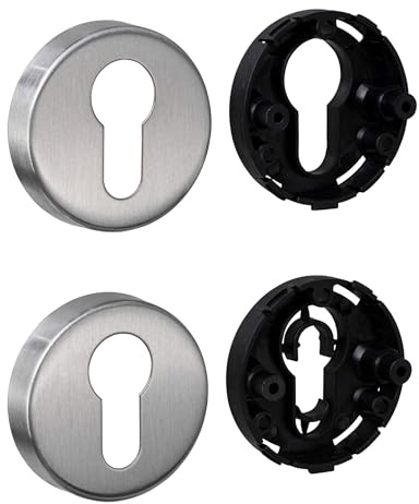 JUVA Türrosette Edelstahl matt rund - 1 Paar Tür-Rosetten Abdeckung für Zimmertüren PZ-Zylinder - Rosette Türschloss mit Zubehör - Zylinderrosette, Schlüsselrosette H8250 - Rosette-Türschloss