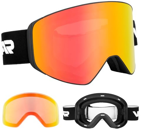 Vgooar OTG Skibrille Mit Magnetischer Abnehmbarer Linse - Rahmenlos, Zylindrische Linse, Antibeschlag Und UV400 Schutz Für Herren Und Damen